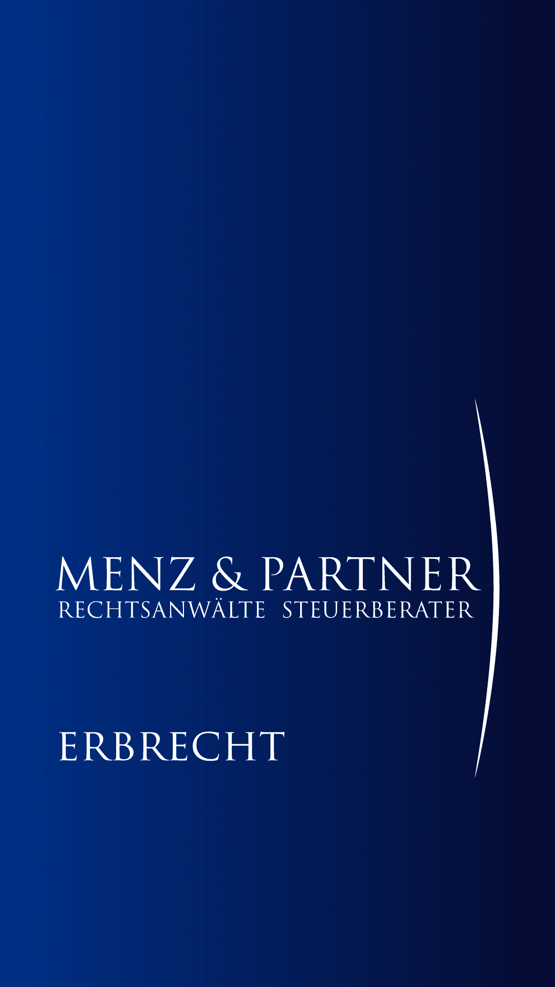 Logo der Kanzlei Menz und Partner auf blauem Hintergrund und Schrift: Erbrecht