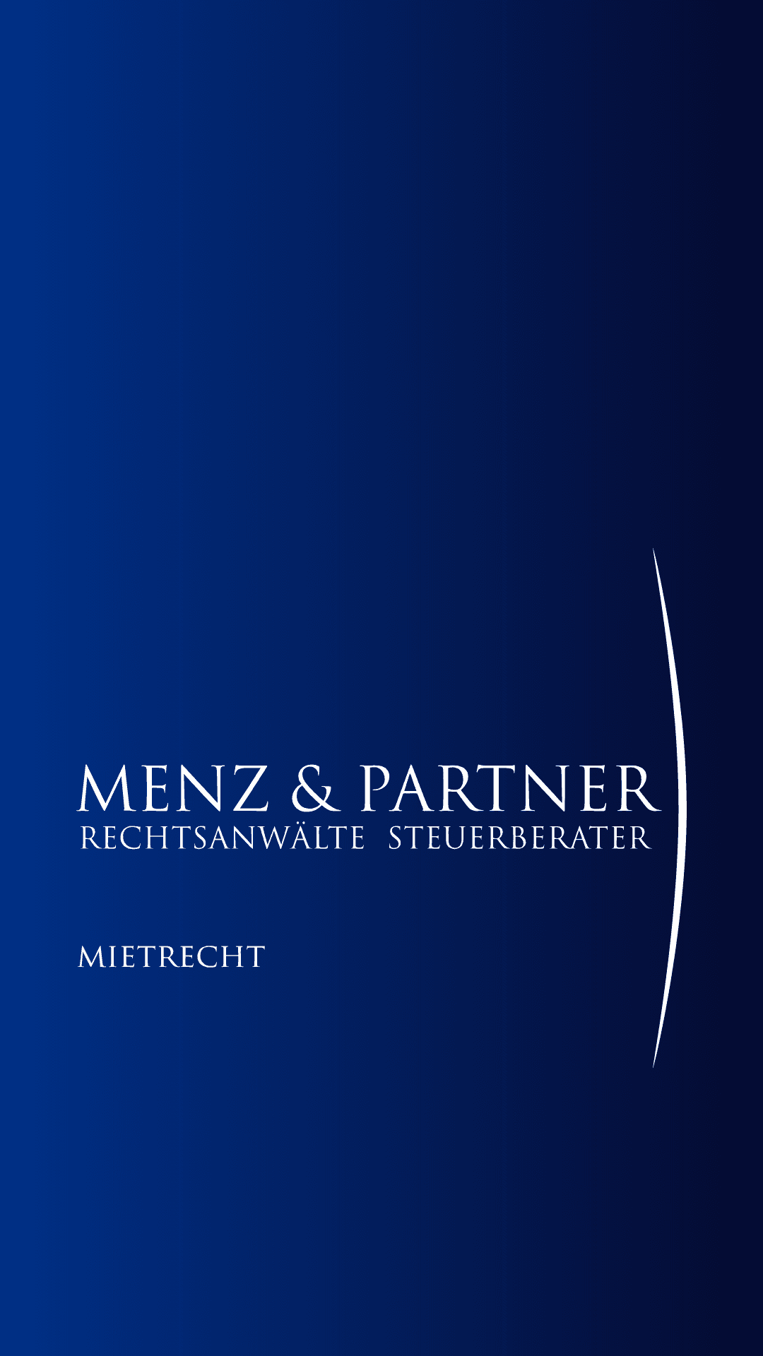 Logo der Kanzlei Menz und Partner auf blauem Hintergrund und Schrift: Mietrecht