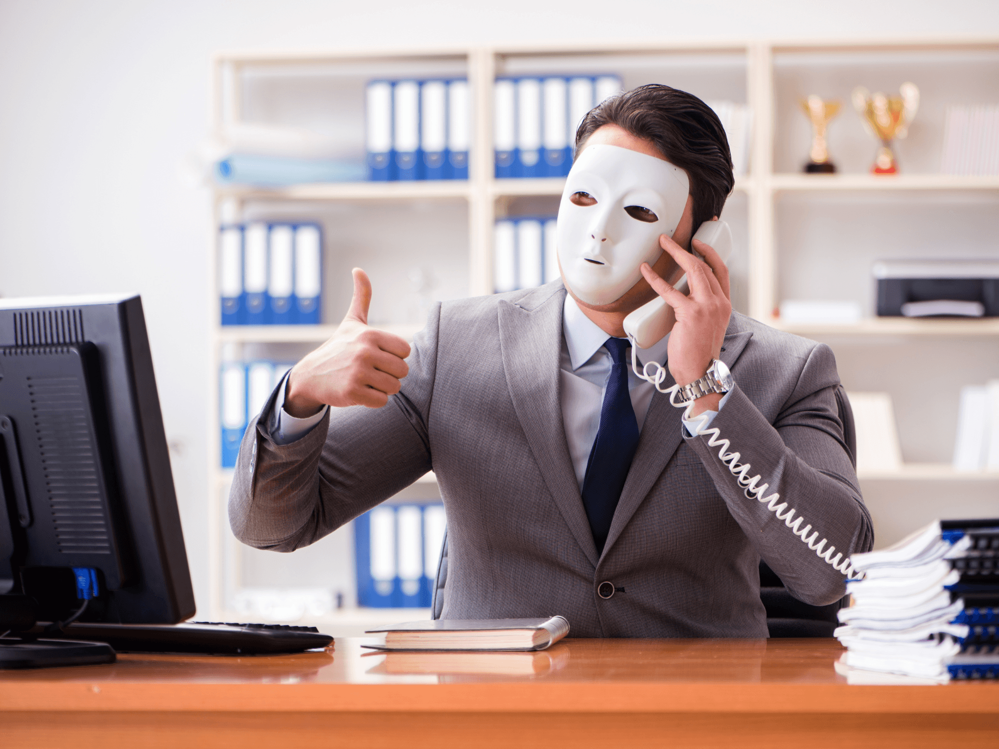 Betrüger in Maske am Telefon