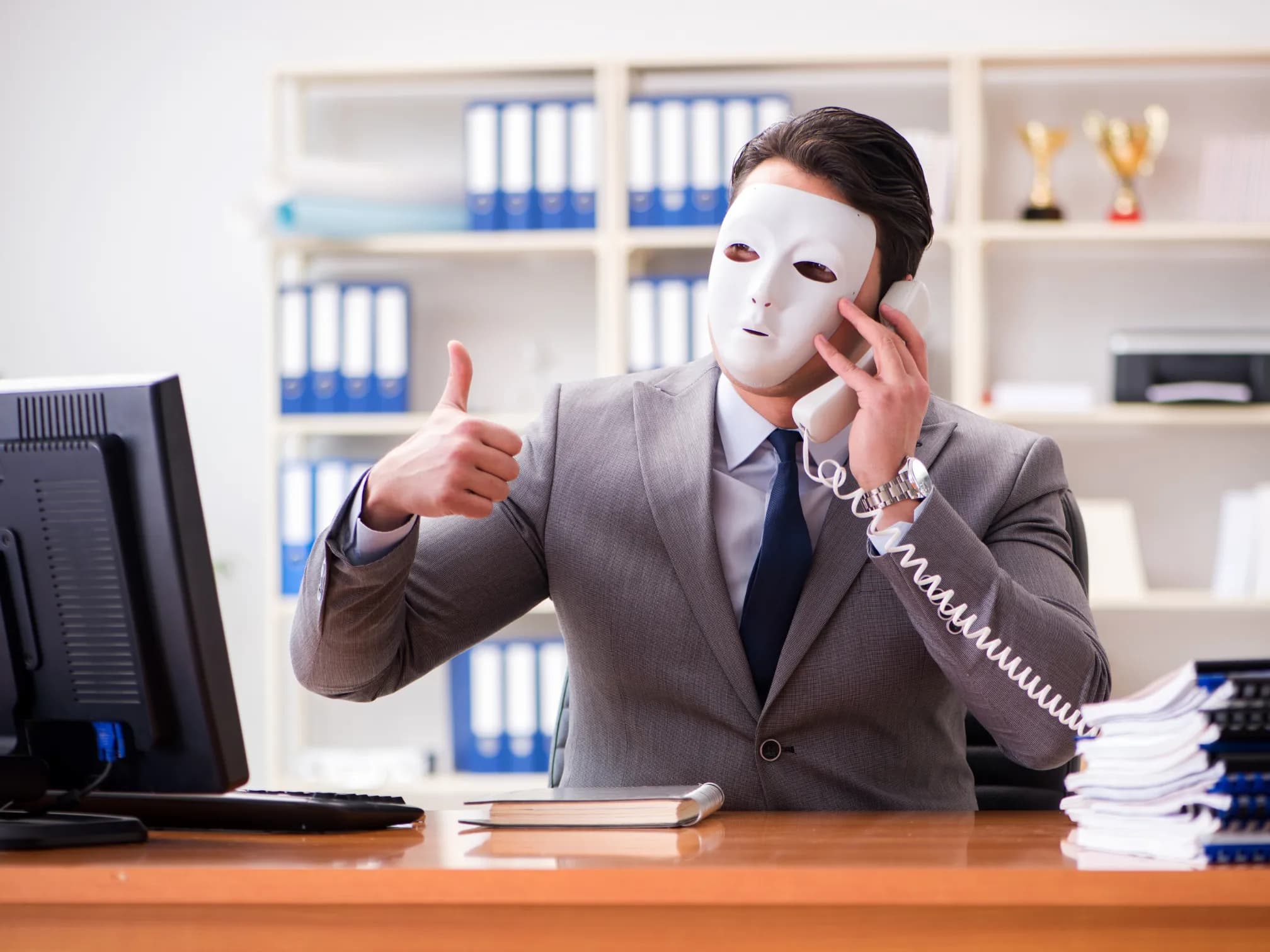 Betrüger in Maske am Telefon