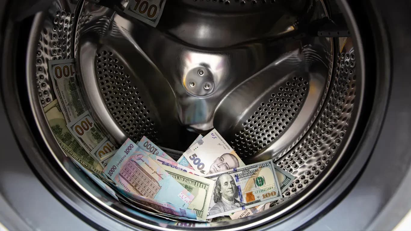 Geld wird in Waschmaschine gewaschen als Symbol für Geldwäsche